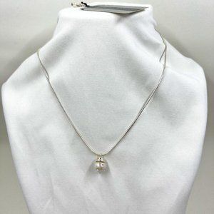 NWT - Amanda Smith Silver 16” Necklace with Dropped Jeweled Faux Pearl Pendant